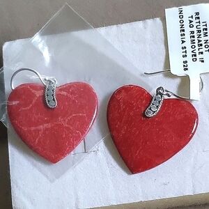 Red Coral Heart Earrings Sterling Silver